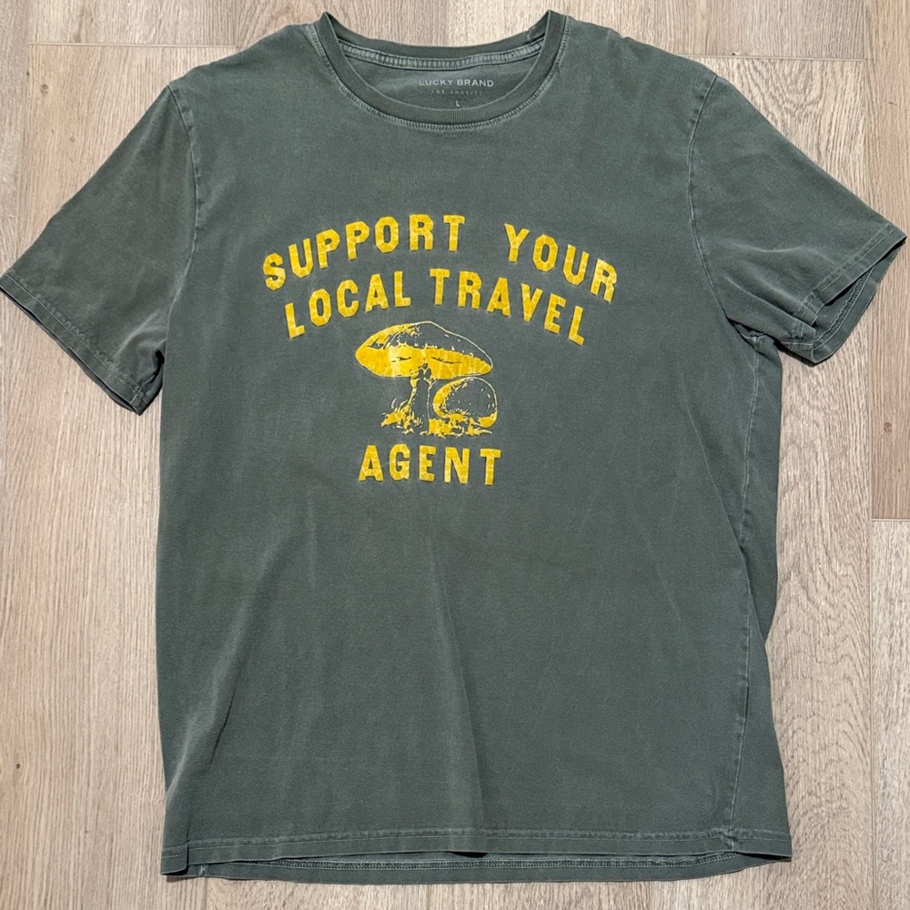 Lucky Brand Olive Tee with Mustard Graphic